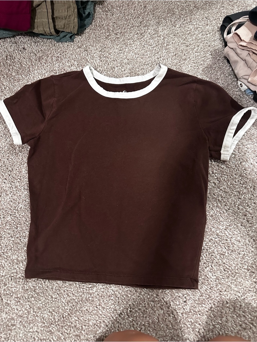 Hollister Brown Short Sleeve Ringer Tee with White Trim